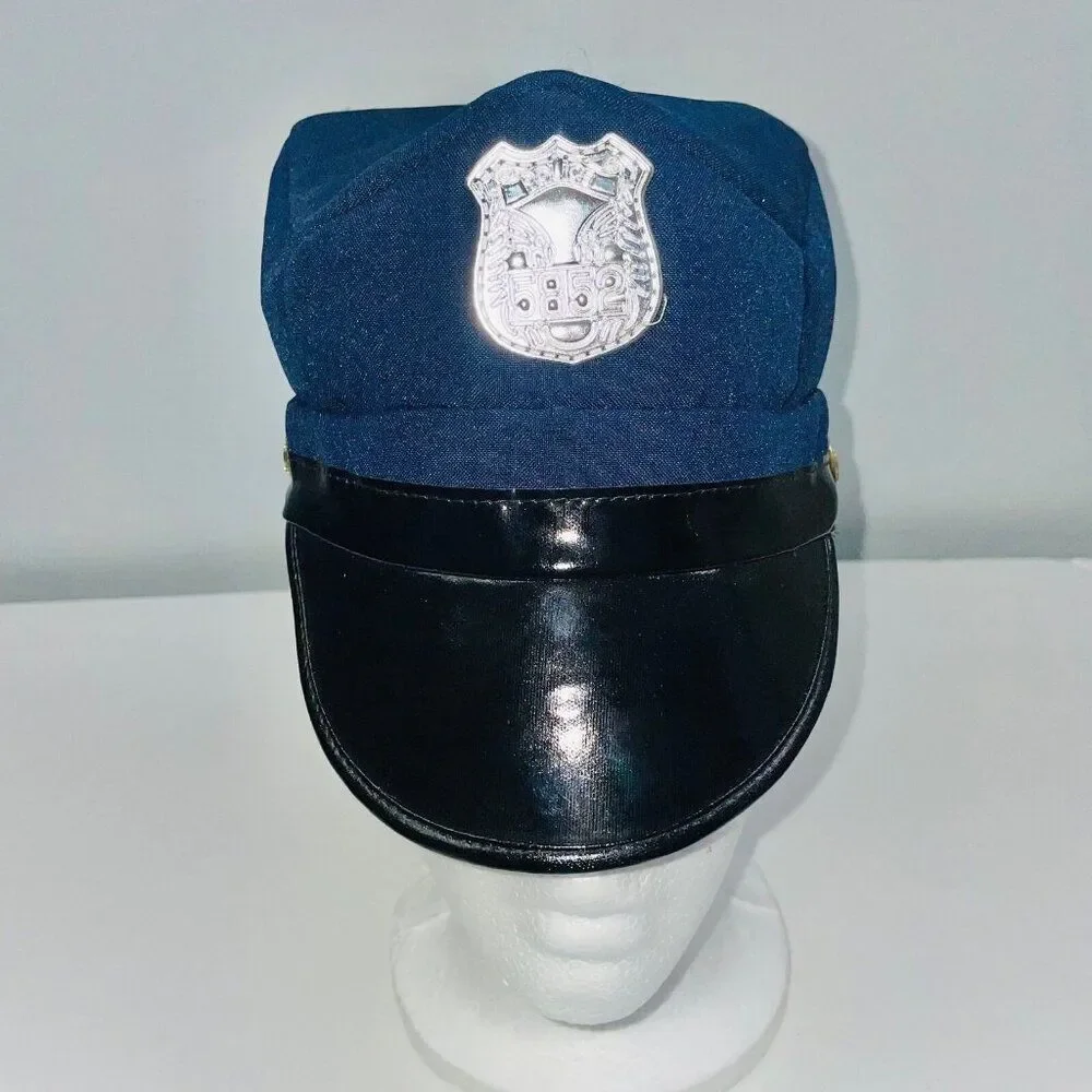 Youth Navy Blue Policeman Hat Costume Dance Theatre Dress Up Adjustable